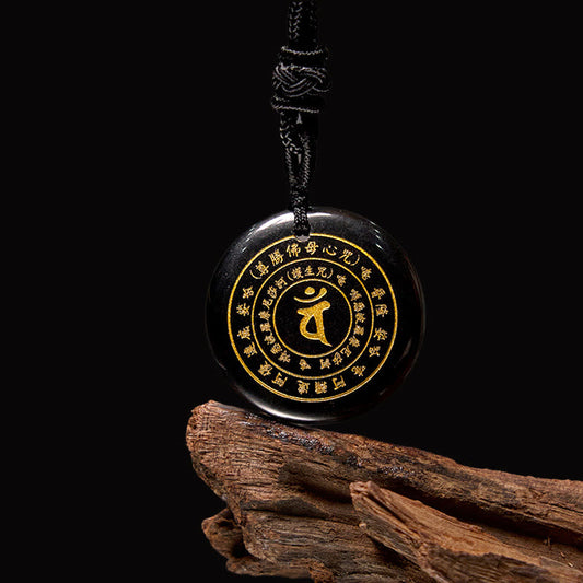Collar con colgante de fuerza, piedras de Buda, Vairocana, Tathagata, mantra sánscrito, varios cristales, obsidiana negra, aventurina verde