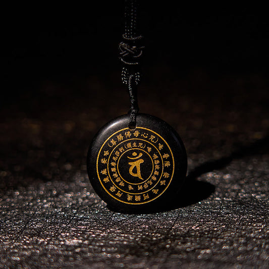 Collar con colgante de fuerza, piedras de Buda, Vairocana, Tathagata, mantra sánscrito, varios cristales, obsidiana negra, aventurina verde