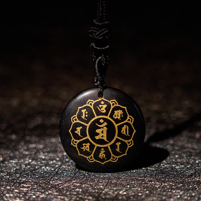 Collar con colgante de obsidiana negra con piedras de Buda Om Mani Padme Hum, cristales naturales variados, fuerza