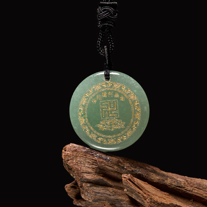 Collar con colgante de obsidiana negra con cristales naturales y varios diseños de loto y esvástica de Buda.