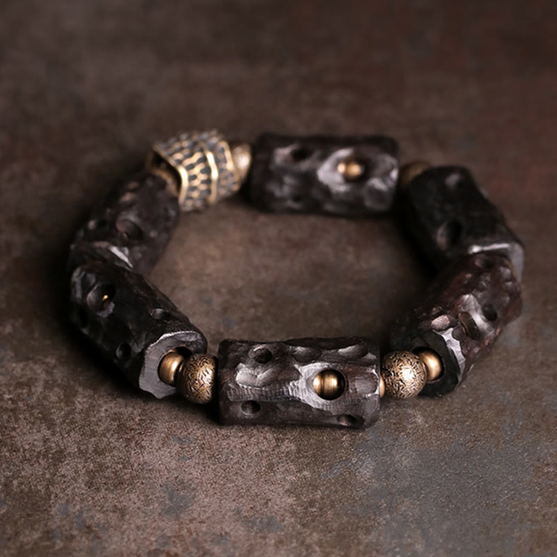 Pulsera de piedra de Buda, madera de ébano, cobre y latón para calmar