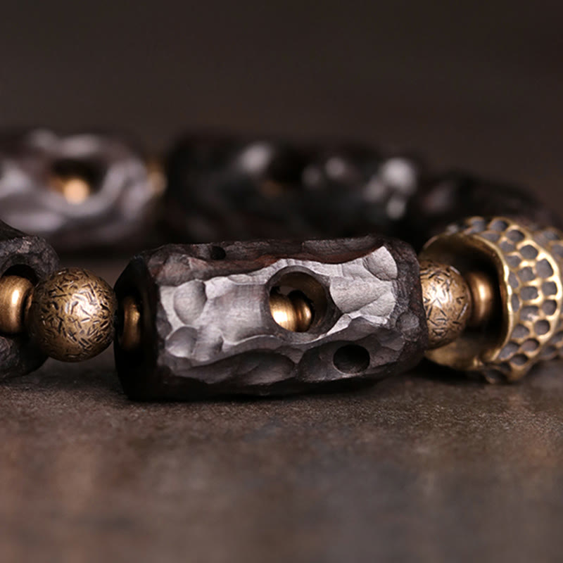 Pulsera de piedra de Buda, madera de ébano, cobre y latón para calmar