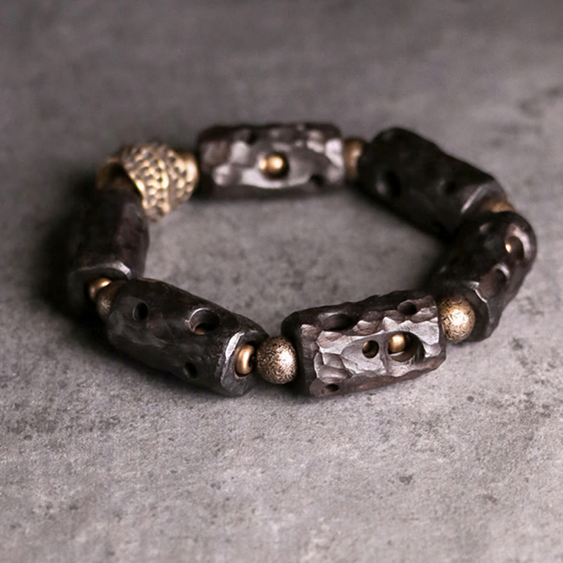 Pulsera de piedra de Buda, madera de ébano, cobre y latón para calmar