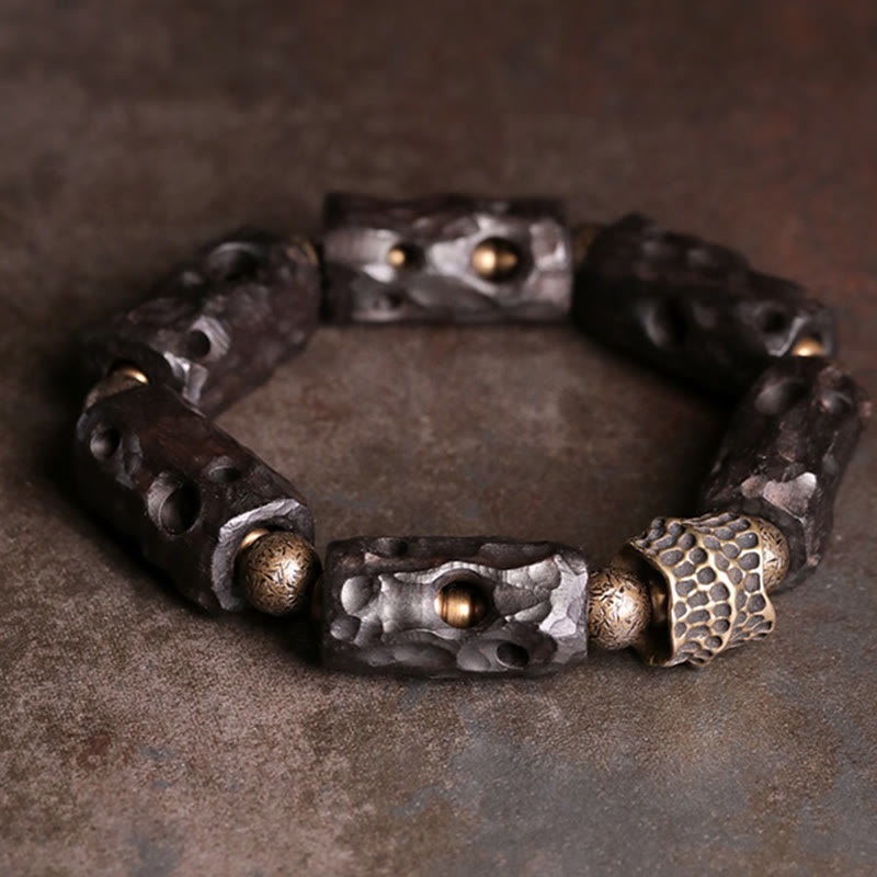 Pulsera de piedra de Buda, madera de ébano, cobre y latón para calmar