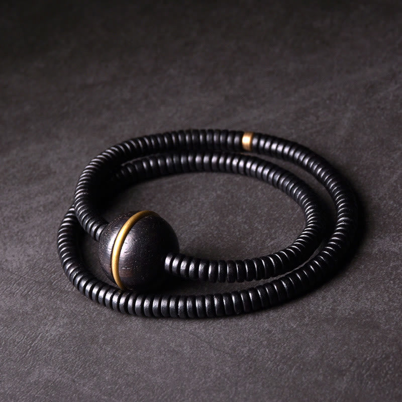 Pulsera y collar de doble vuelta con esfera de equilibrio de latón, cobre y madera de ébano y piedras de Buda