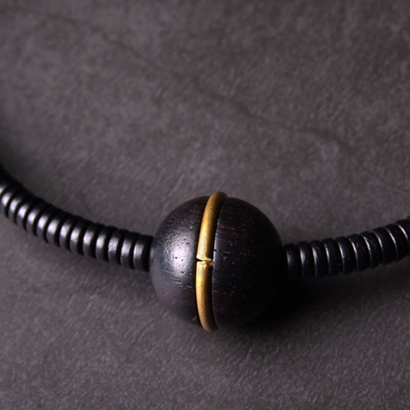 Pulsera y collar de doble vuelta con esfera de equilibrio de latón, cobre y madera de ébano y piedras de Buda