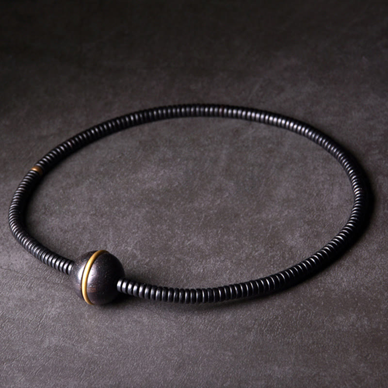Pulsera y collar de doble vuelta con esfera de equilibrio de latón, cobre y madera de ébano y piedras de Buda