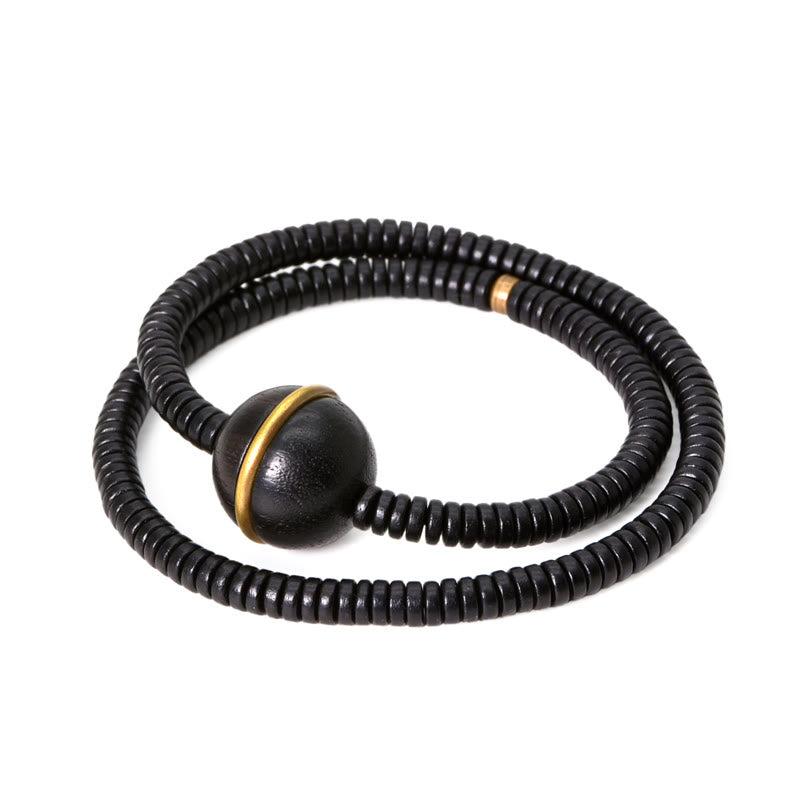 Pulsera y collar de doble vuelta con esfera de equilibrio de latón, cobre y madera de ébano y piedras de Buda
