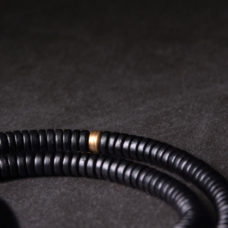 Pulsera y collar de doble vuelta con esfera de equilibrio de latón, cobre y madera de ébano y piedras de Buda