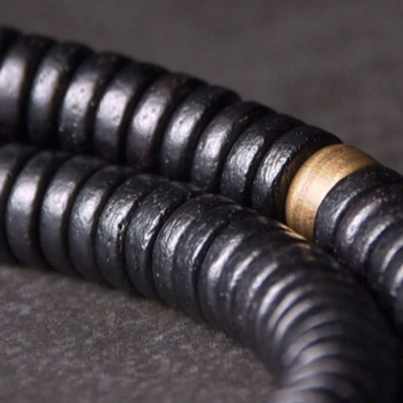 Pulsera y collar de doble vuelta con esfera de equilibrio de latón, cobre y madera de ébano y piedras de Buda