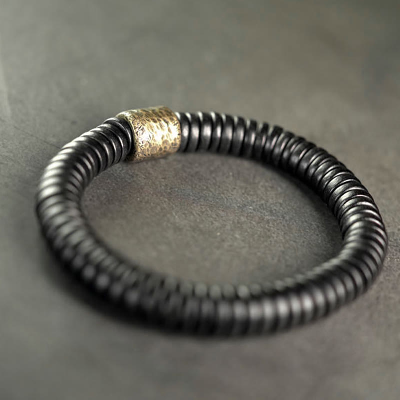 Pulsera de piedra de Buda, madera de ébano, cobre y latón para calmar