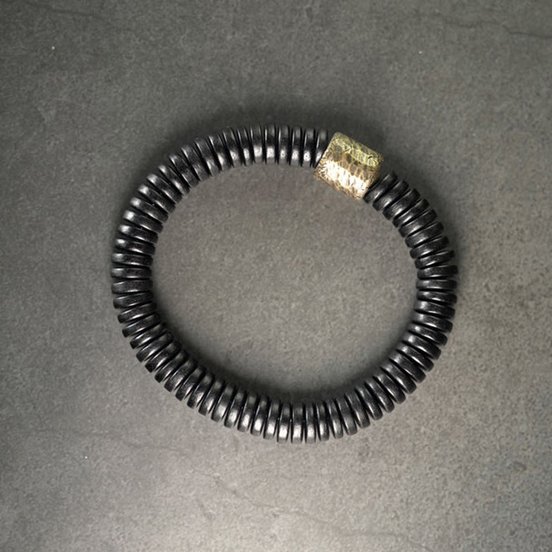 Pulsera de piedra de Buda, madera de ébano, cobre y latón para calmar