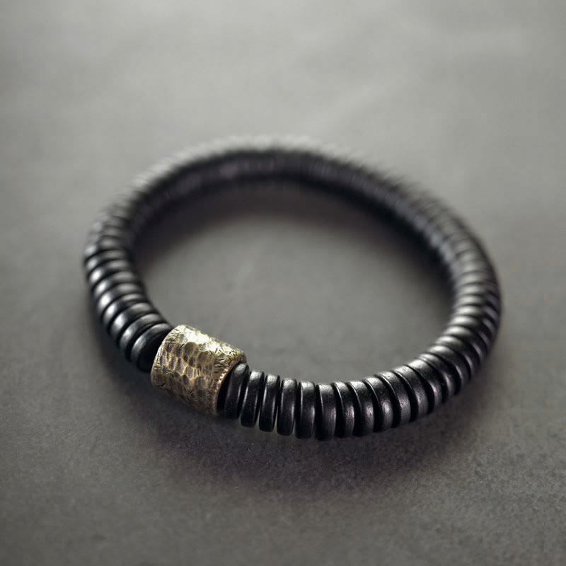 Pulsera de piedra de Buda, madera de ébano, cobre y latón para calmar
