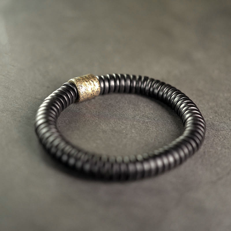 Pulsera de piedra de Buda, madera de ébano, cobre y latón para calmar