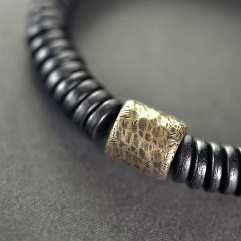 Pulsera de piedra de Buda, madera de ébano, cobre y latón para calmar