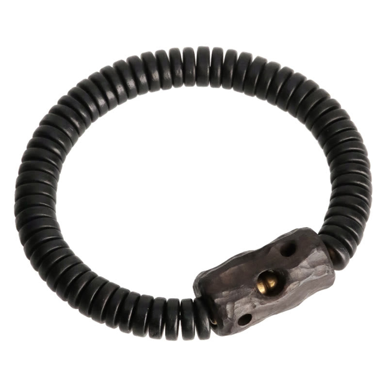 Pulsera de equilibrio perforada con piedras de Buda, madera de ébano, cobre y latón
