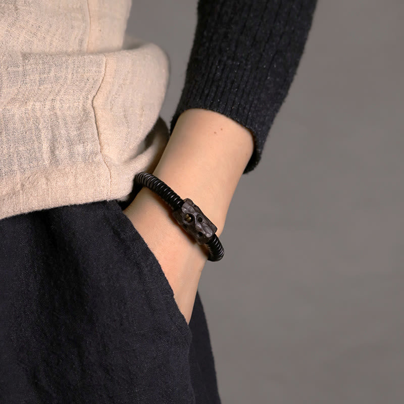 Pulsera de equilibrio perforada con piedras de Buda, madera de ébano, cobre y latón