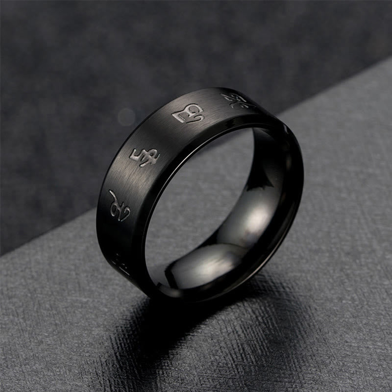 Buddha Stones Schwarz Jambhala Mantra Titan Stahl Balance Ring
