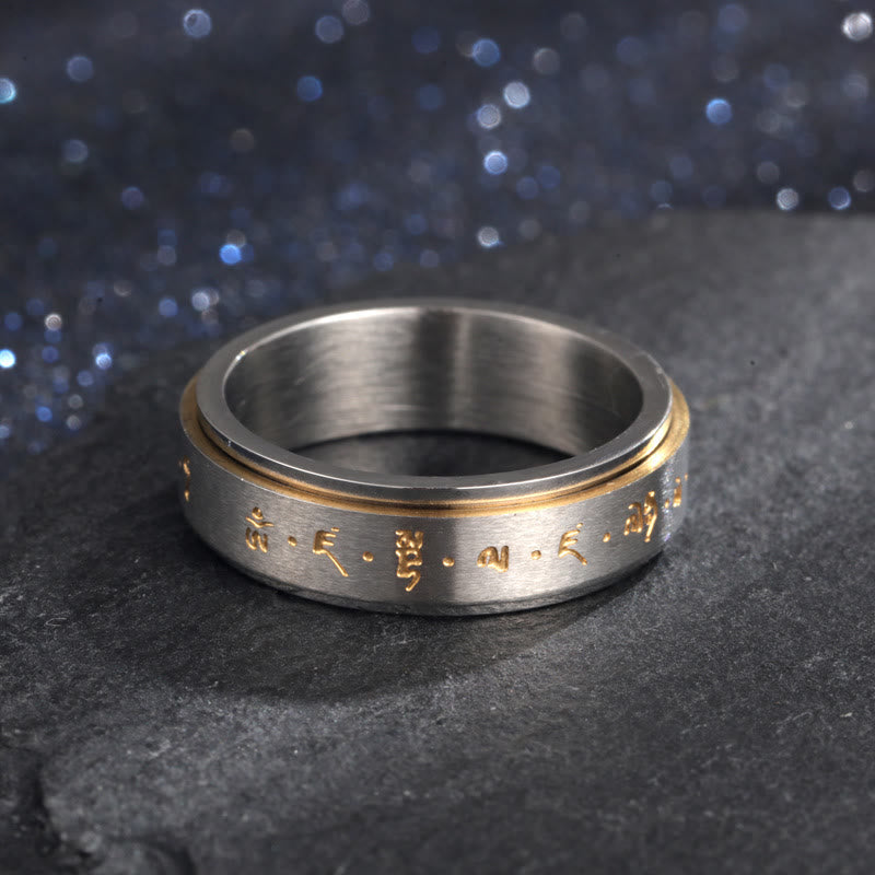 Buddha Stones Tibetisches Mantra Titanstahl Balance Drehbarer Ring