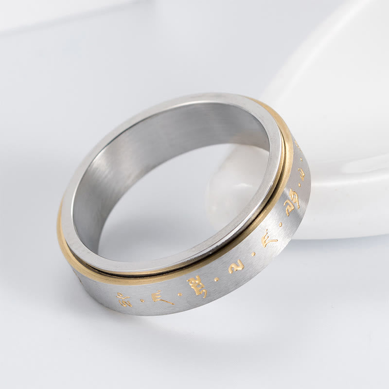 Buddha Stones Tibetisches Mantra Titanstahl Balance Drehbarer Ring