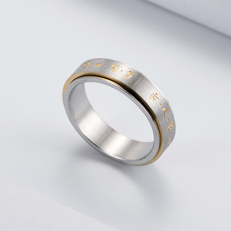 Buddha Stones Tibetisches Mantra Titanstahl Balance Drehbarer Ring