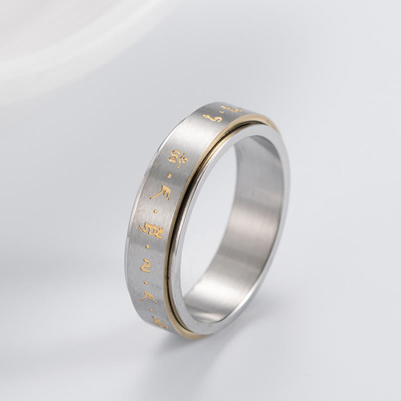 Buddha Stones Tibetisches Mantra Titanstahl Balance Drehbarer Ring