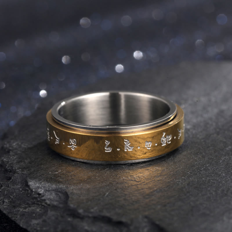Buddha Stones Tibetisches Mantra Titanstahl Balance Drehbarer Ring