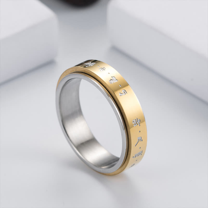 Buddha Stones Tibetisches Mantra Titanstahl Balance Drehbarer Ring