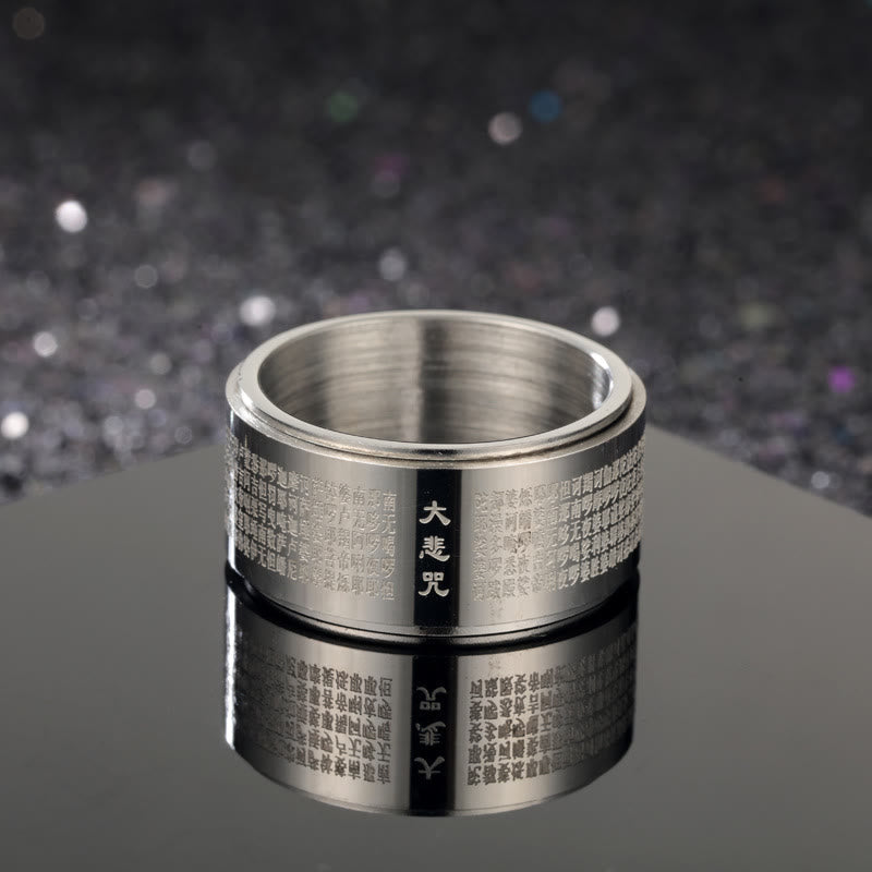 Buddha-Steine Großes Mitgefühl Mantra Geschnitzter Titanstahl Stärkender Drehbarer Ring