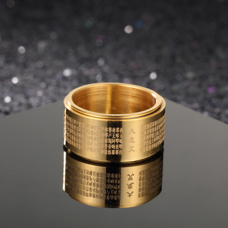 Buddha-Steine Großes Mitgefühl Mantra Geschnitzter Titanstahl Stärkender Drehbarer Ring