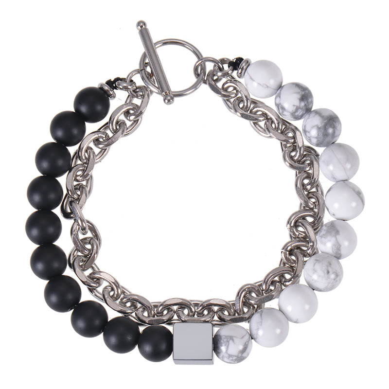 Pulsera de protección de doble vuelta con piedras de Buda, ojo de tigre colorido, piedra esmerilada, magnetita negra, acero y titanio.