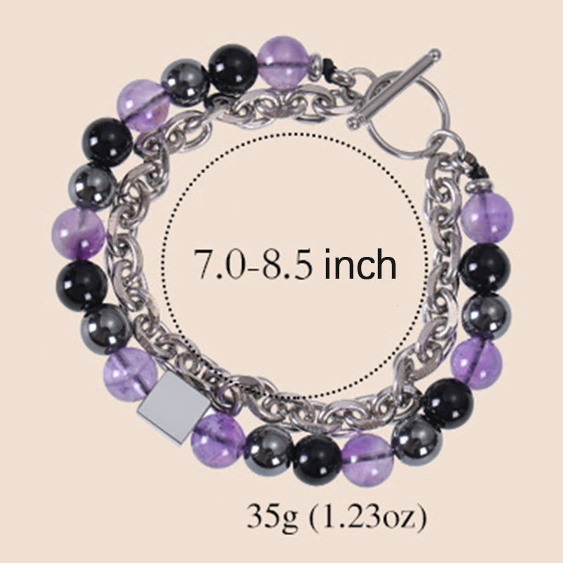 Pulsera de protección de doble vuelta con piedras de Buda, ojo de tigre colorido, piedra esmerilada, magnetita negra, acero y titanio.