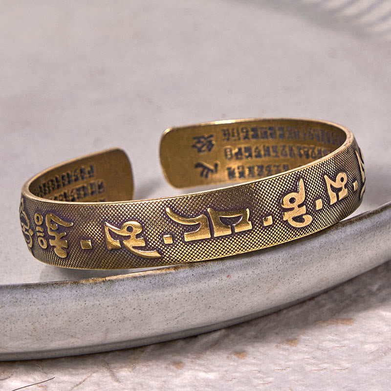 Pulsera de cobre y latón con seis palabras verdaderas de Buda, "Om Mani Padme Hum", Sutra del Corazón