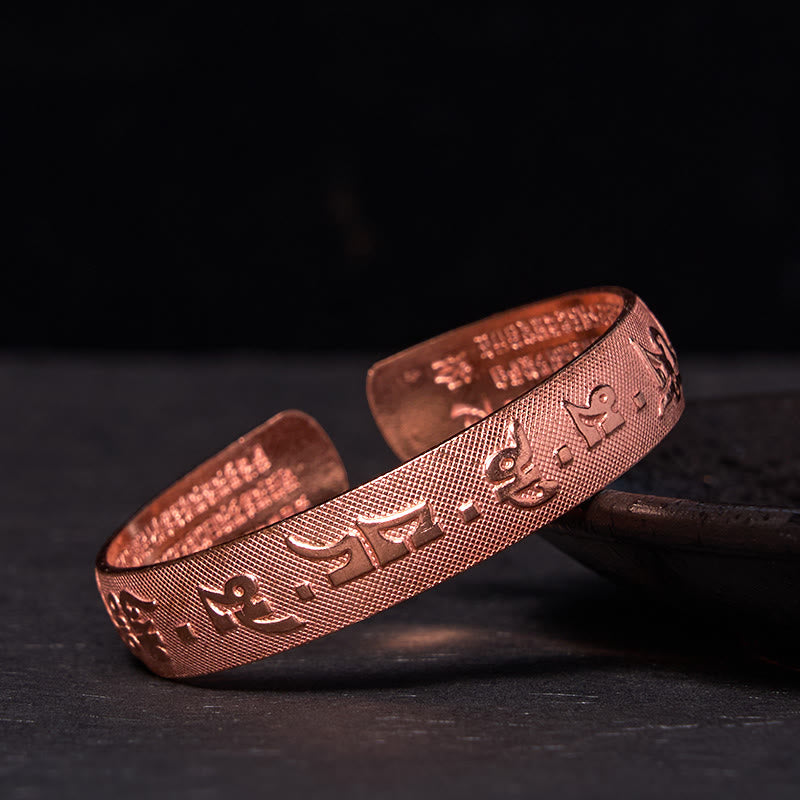 Pulsera de cobre y latón con seis palabras verdaderas de Buda, "Om Mani Padme Hum", Sutra del Corazón