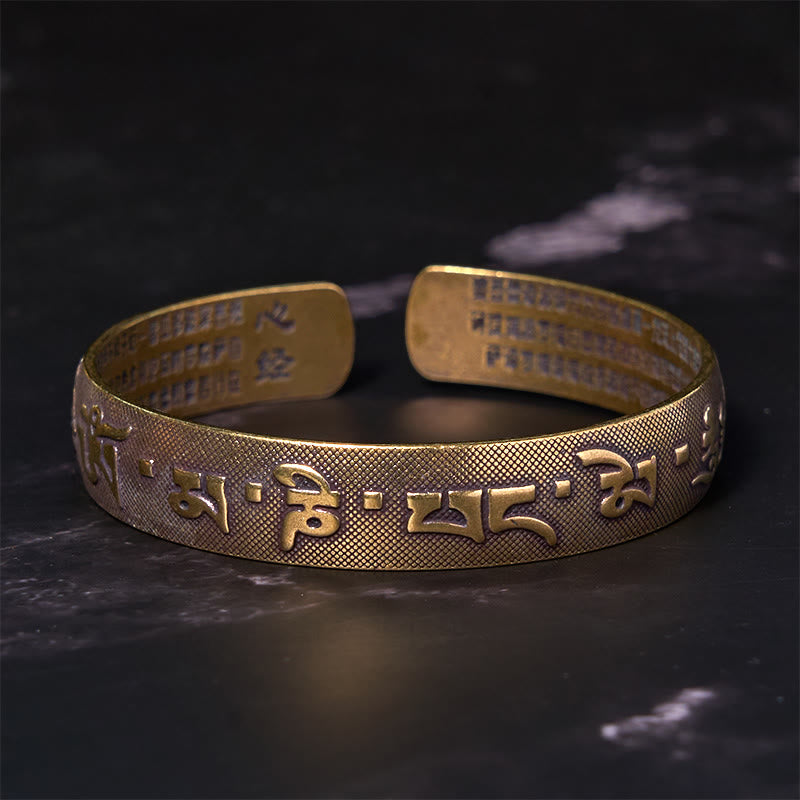 Pulsera de cobre y latón con seis palabras verdaderas de Buda, "Om Mani Padme Hum", Sutra del Corazón