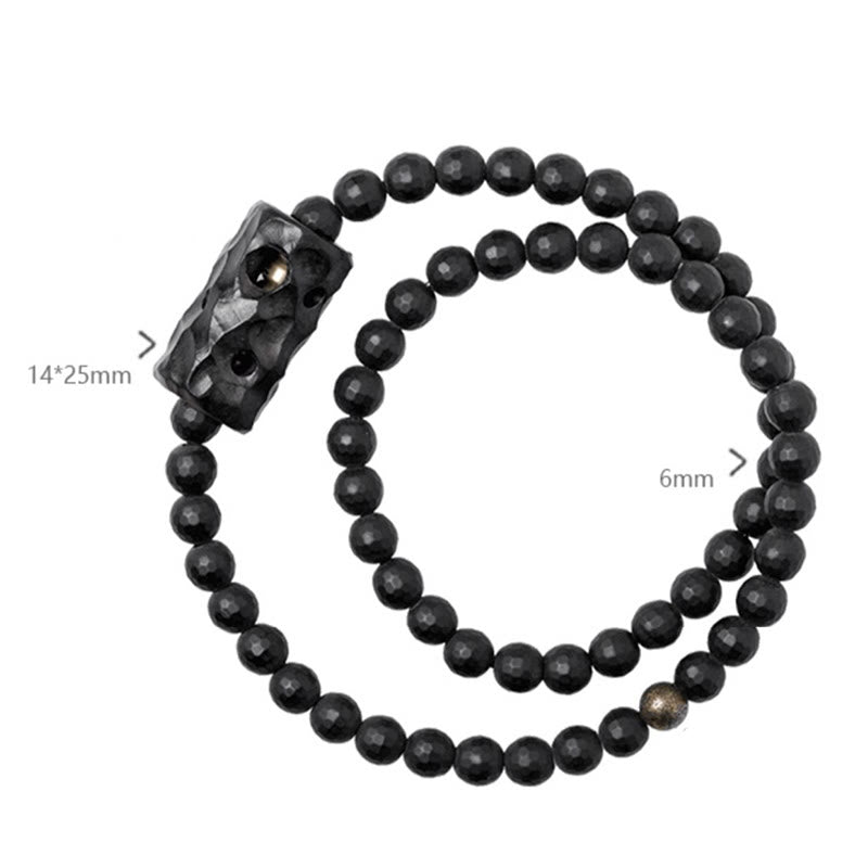 Pulsera protectora de doble vuelta de ónix negro y ébano con superficie esmerilada y piedras de Buda