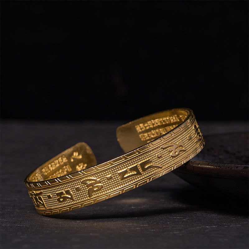 Pulsera de cobre y latón con seis palabras verdaderas de Buda, Om Mani Padme Hum, Sutra del Corazón, suerte y sabiduría.