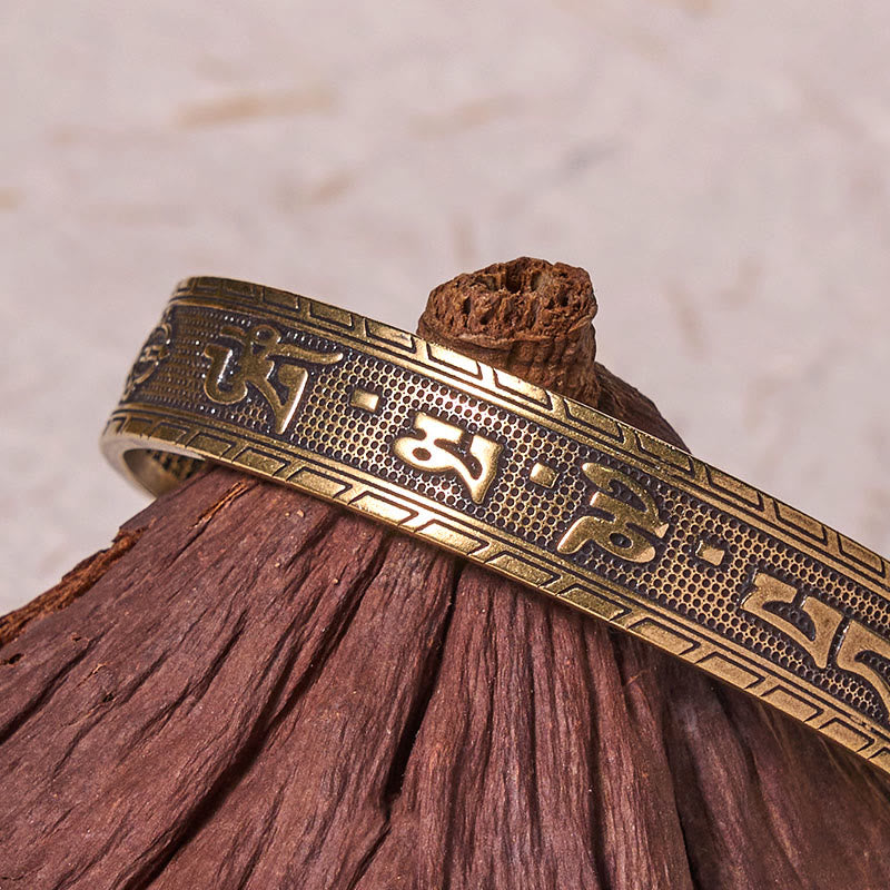 Pulsera de cobre y latón con seis palabras verdaderas de Buda, Om Mani Padme Hum, Sutra del Corazón, suerte y sabiduría.