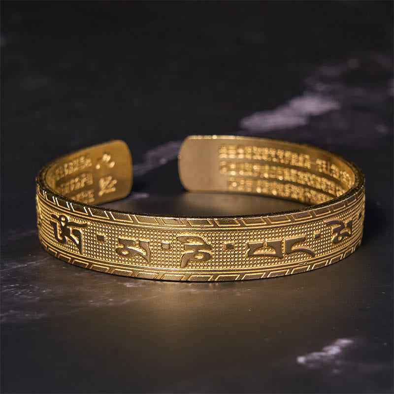 Pulsera de cobre y latón con seis palabras verdaderas de Buda, Om Mani Padme Hum, Sutra del Corazón, suerte y sabiduría.