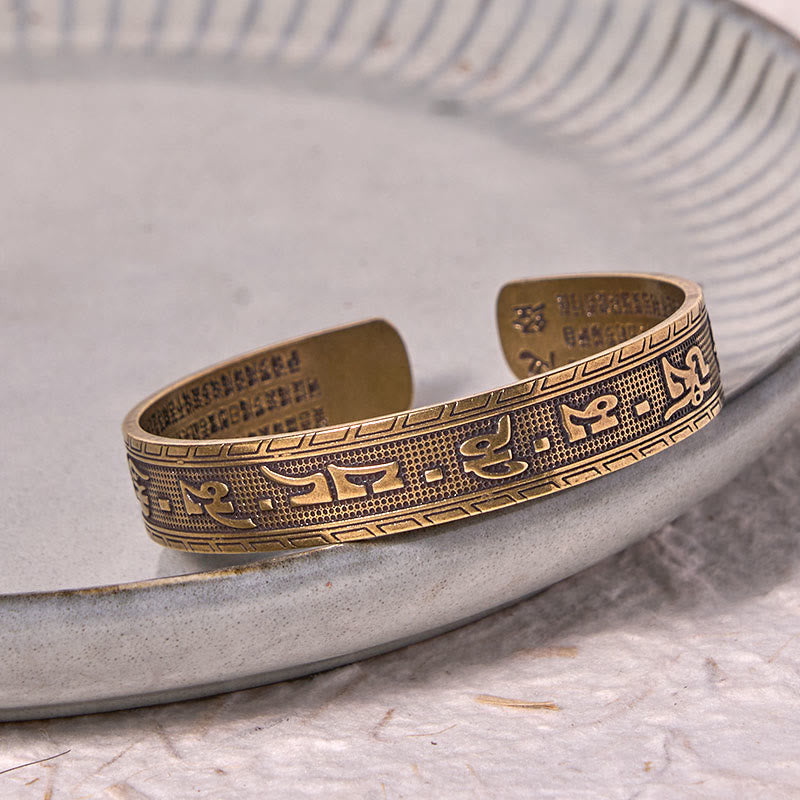 Pulsera de cobre y latón con seis palabras verdaderas de Buda, Om Mani Padme Hum, Sutra del Corazón, suerte y sabiduría.