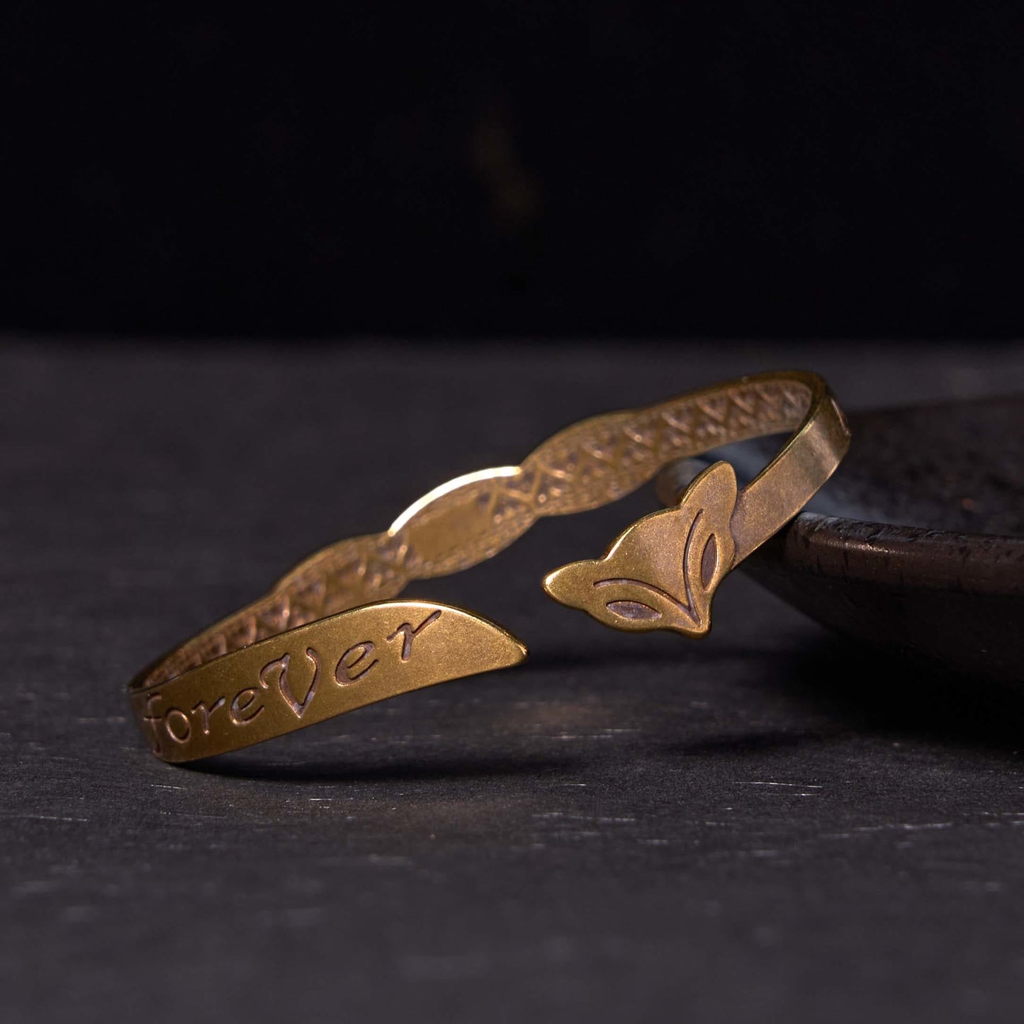 Pulsera de cobre y latón con cabeza de zorro y piedras de Buda para el autocuidado y la suerte "Te amo por siempre"