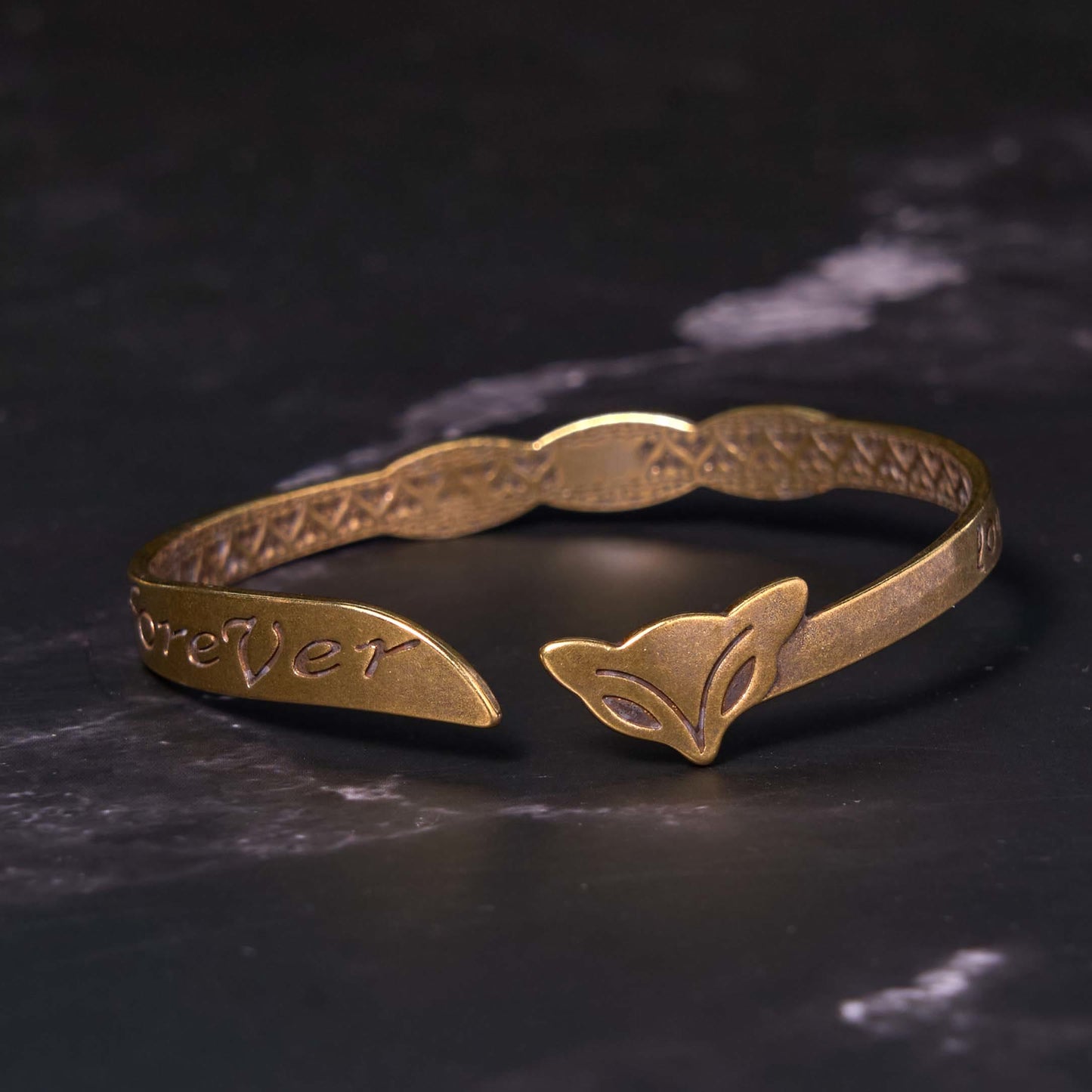 Pulsera de cobre y latón con cabeza de zorro y piedras de Buda para el autocuidado y la suerte "Te amo por siempre"