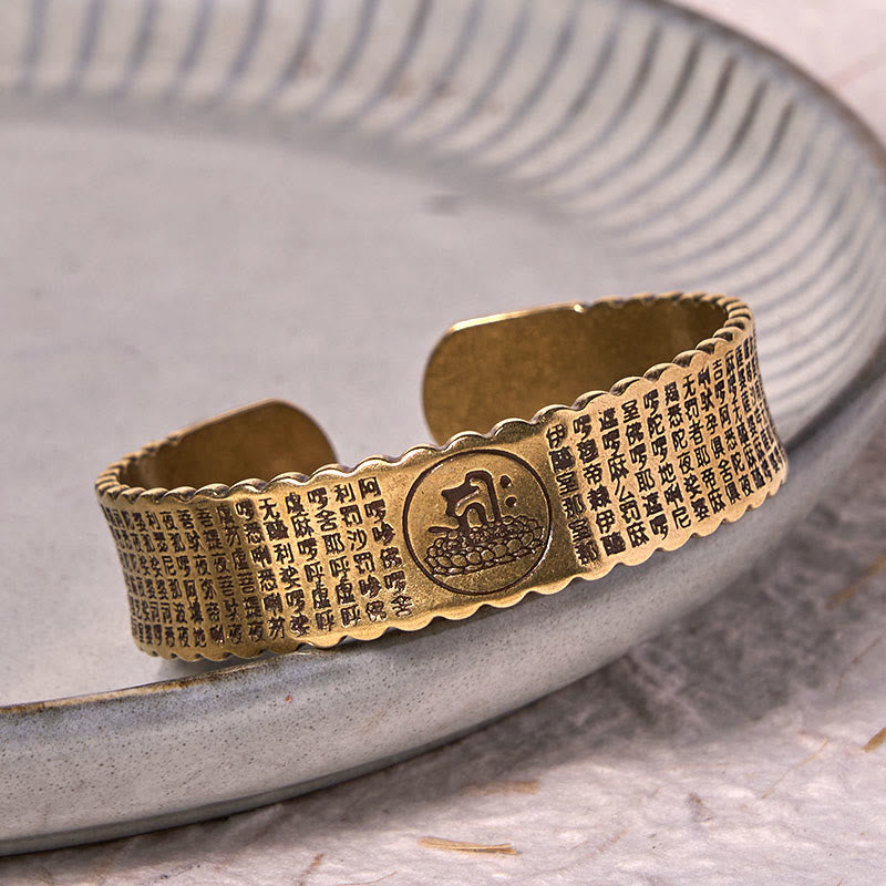 Pulsera de cobre y latón con piedras de Buda, mantra de la gran compasión y la suerte para el autocuidado.