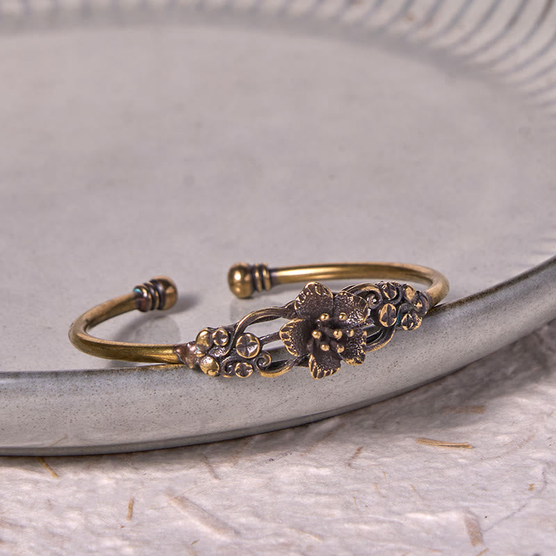 Buddha Steine Blumen Blätter Kupfer Messing Glück Heilung Manschette Armband Armreif