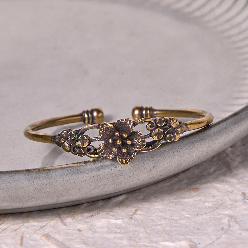 Buddha Steine Blumen Blätter Kupfer Messing Glück Heilung Manschette Armband Armreif