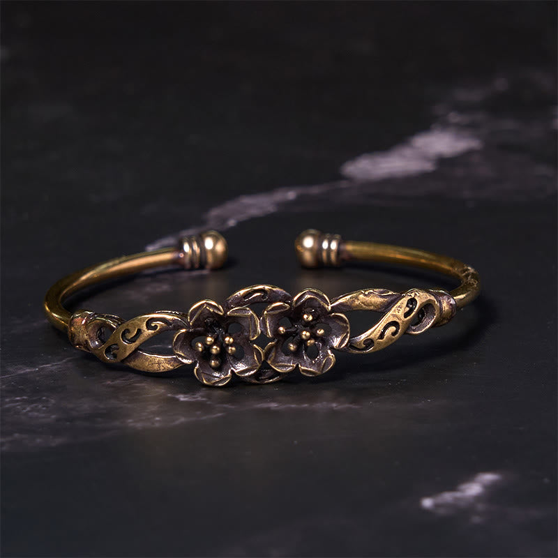 Buddha Steine Blumen Blätter Kupfer Messing Glück Heilung Manschette Armband Armreif