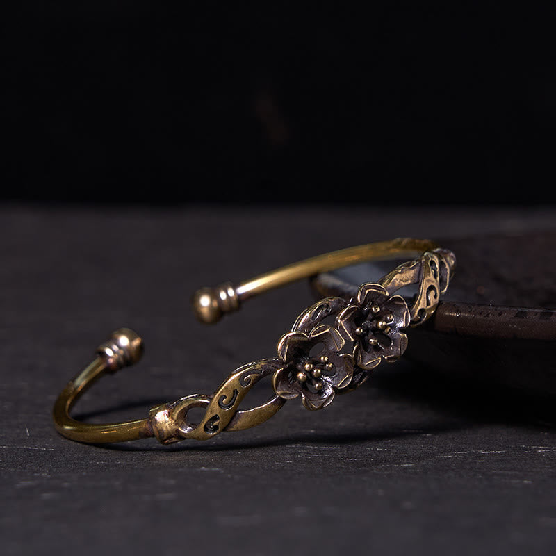 Buddha Steine Blumen Blätter Kupfer Messing Glück Heilung Manschette Armband Armreif