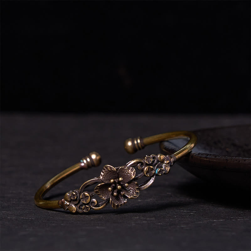 Buddha Steine Blumen Blätter Kupfer Messing Glück Heilung Manschette Armband Armreif