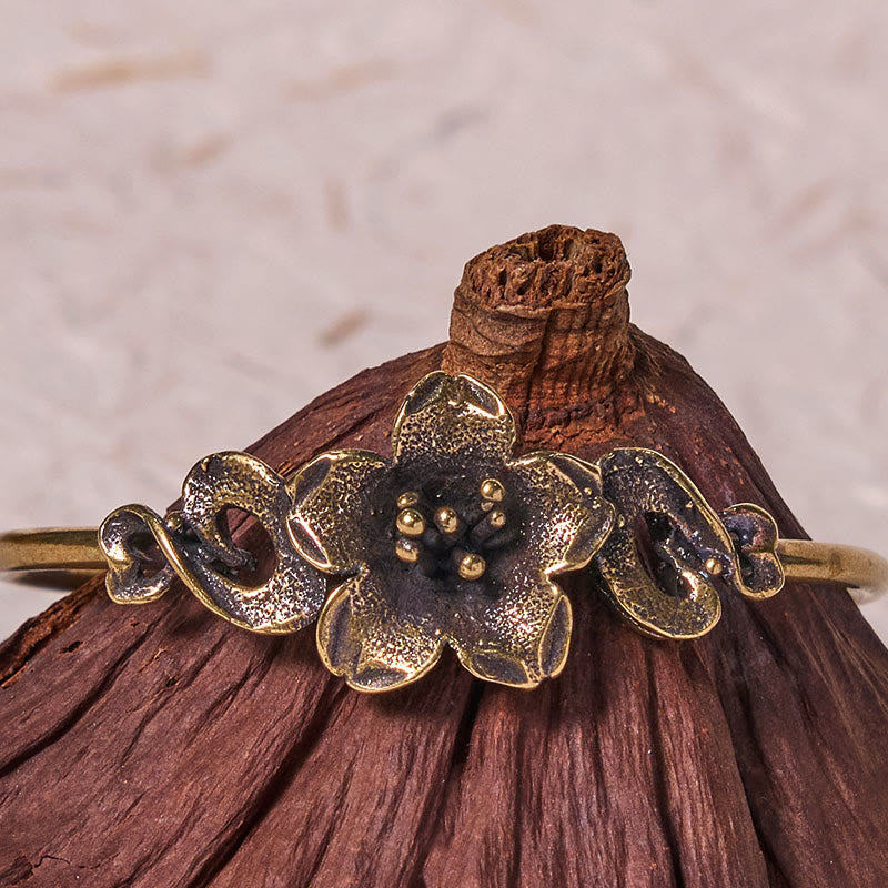 Buddha Steine Blumen Blätter Kupfer Messing Glück Heilung Manschette Armband Armreif