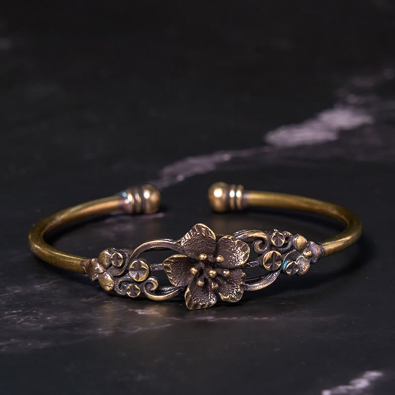 Buddha Steine Blumen Blätter Kupfer Messing Glück Heilung Manschette Armband Armreif